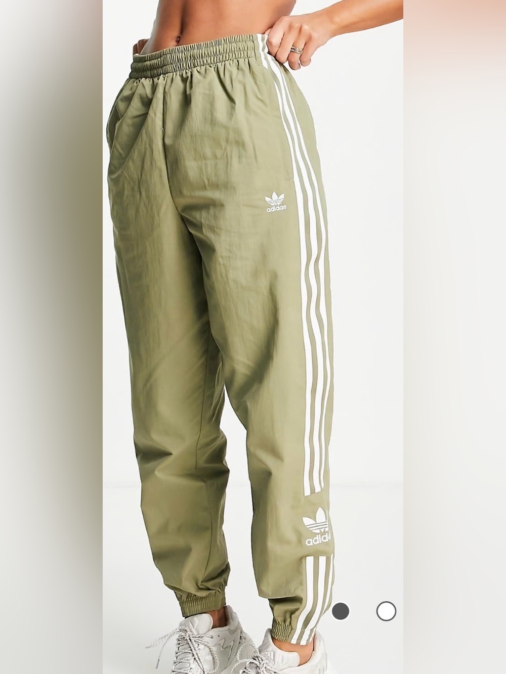 adidas Originals Women's Green/White 3-Stripes Track Pants Primegeeen khaki Sz S